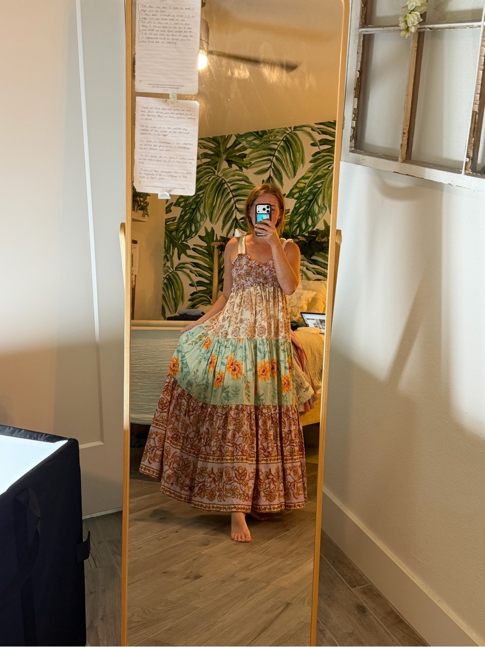 Free People Floral Tiered Maxi Dress in Mint, Rust, Yellow